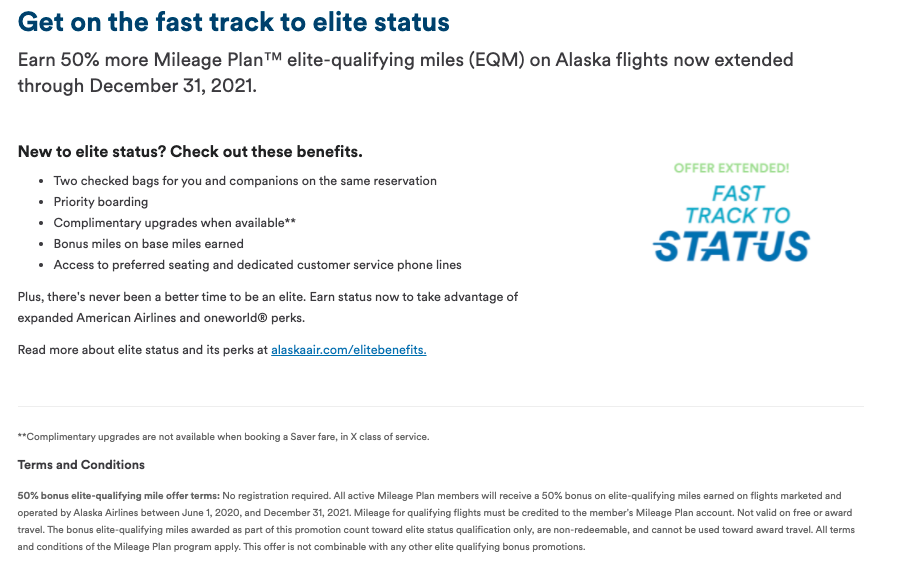 50% more elite miles on Alaska Airlines through the end of 2021