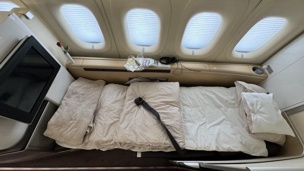 a bed in an airplane