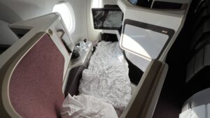 a bed in a plane