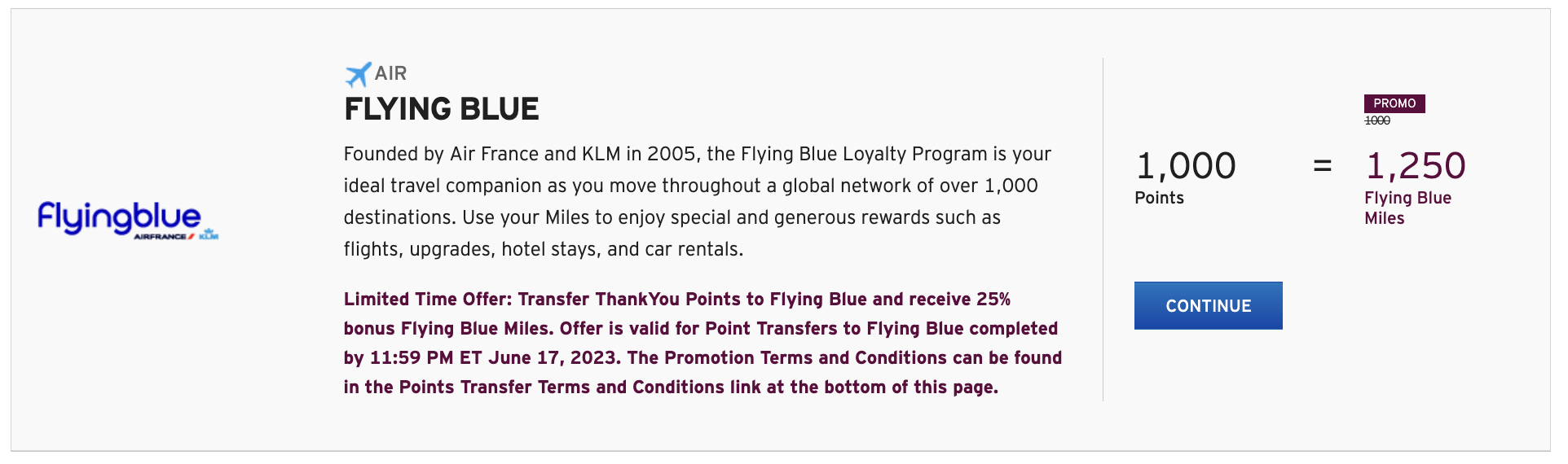Citi Thank you 25% bonus to Flying Blue