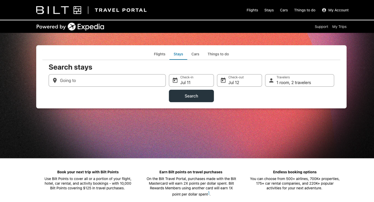 a screenshot of a travel portal