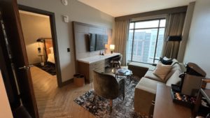 a room with a couch and a tv