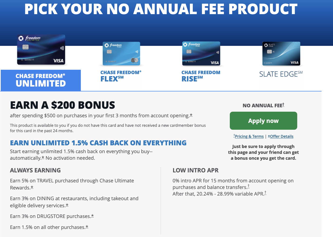 Chase Freedom Unlimited offers: two to choose from - Monkey Miles