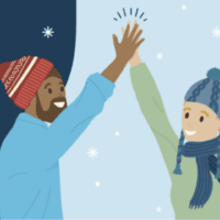 a man and woman giving each other high five