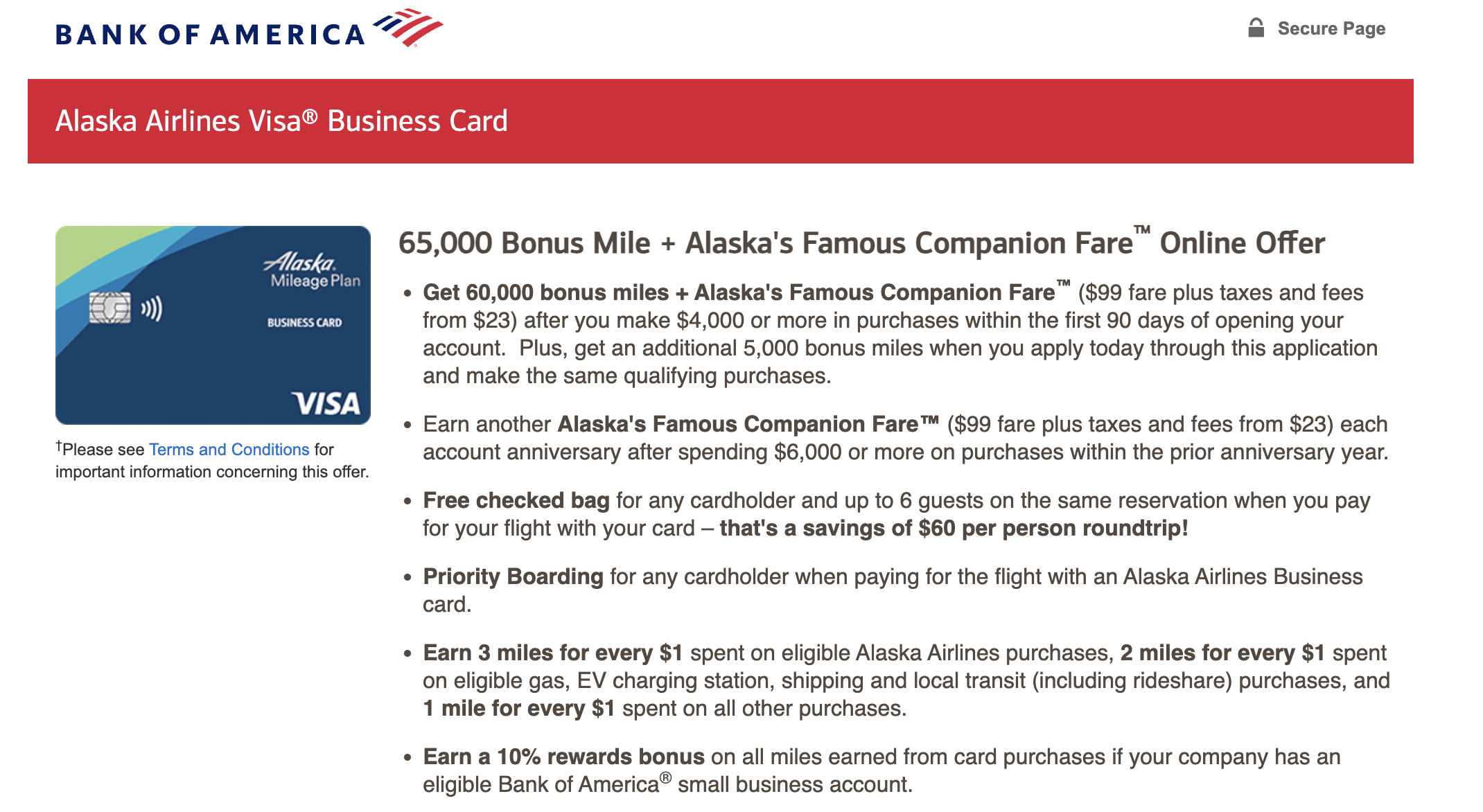 Bank Of America Alaska Airlines Visa® Business Card 65k Offer ...