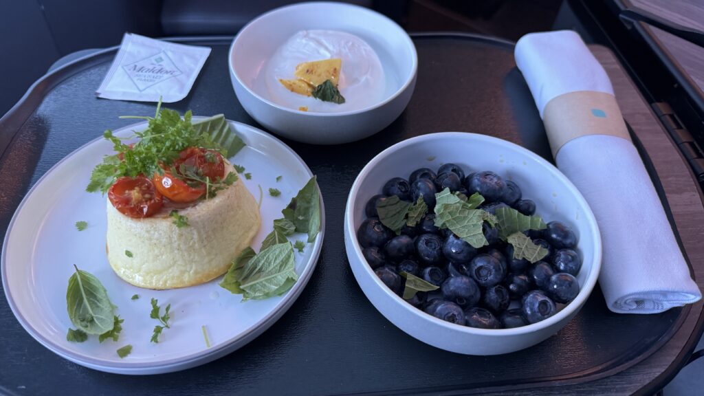 a plate of food on a tray