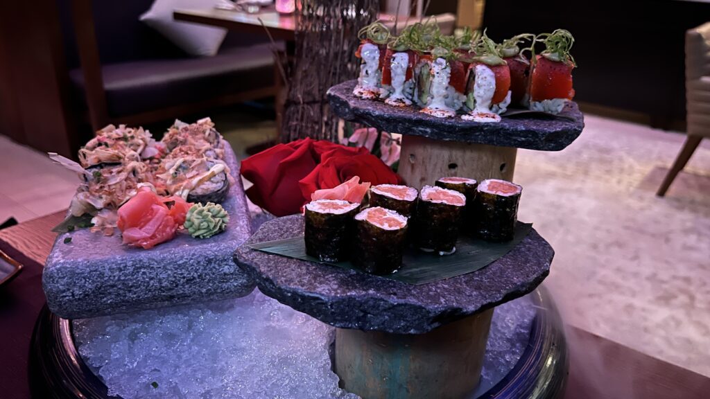 a plate of sushi on a table