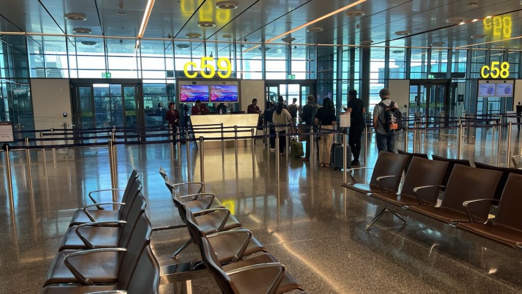 a group of people in an airport