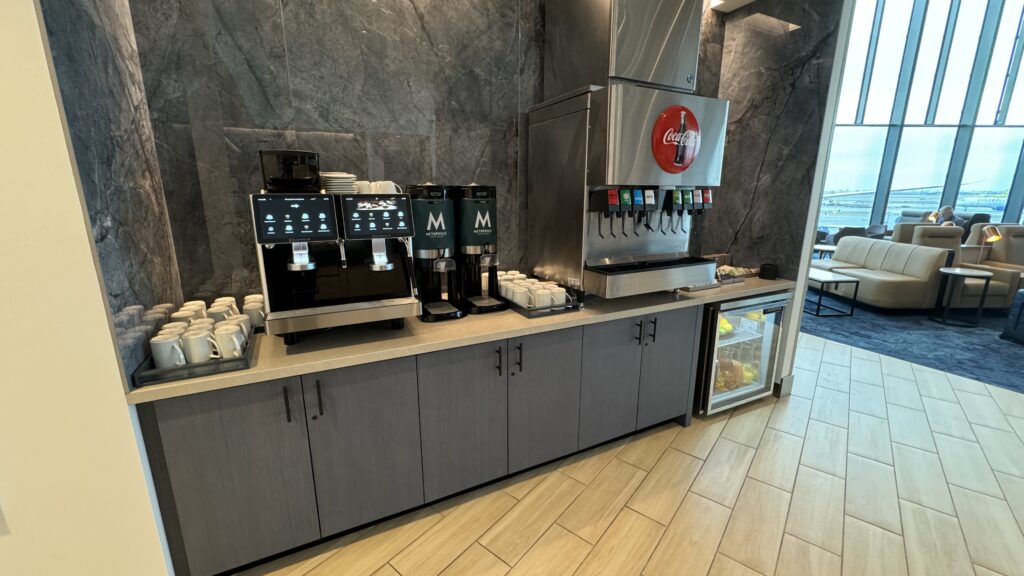 a coffee machine and beverage dispenser in a restaurant