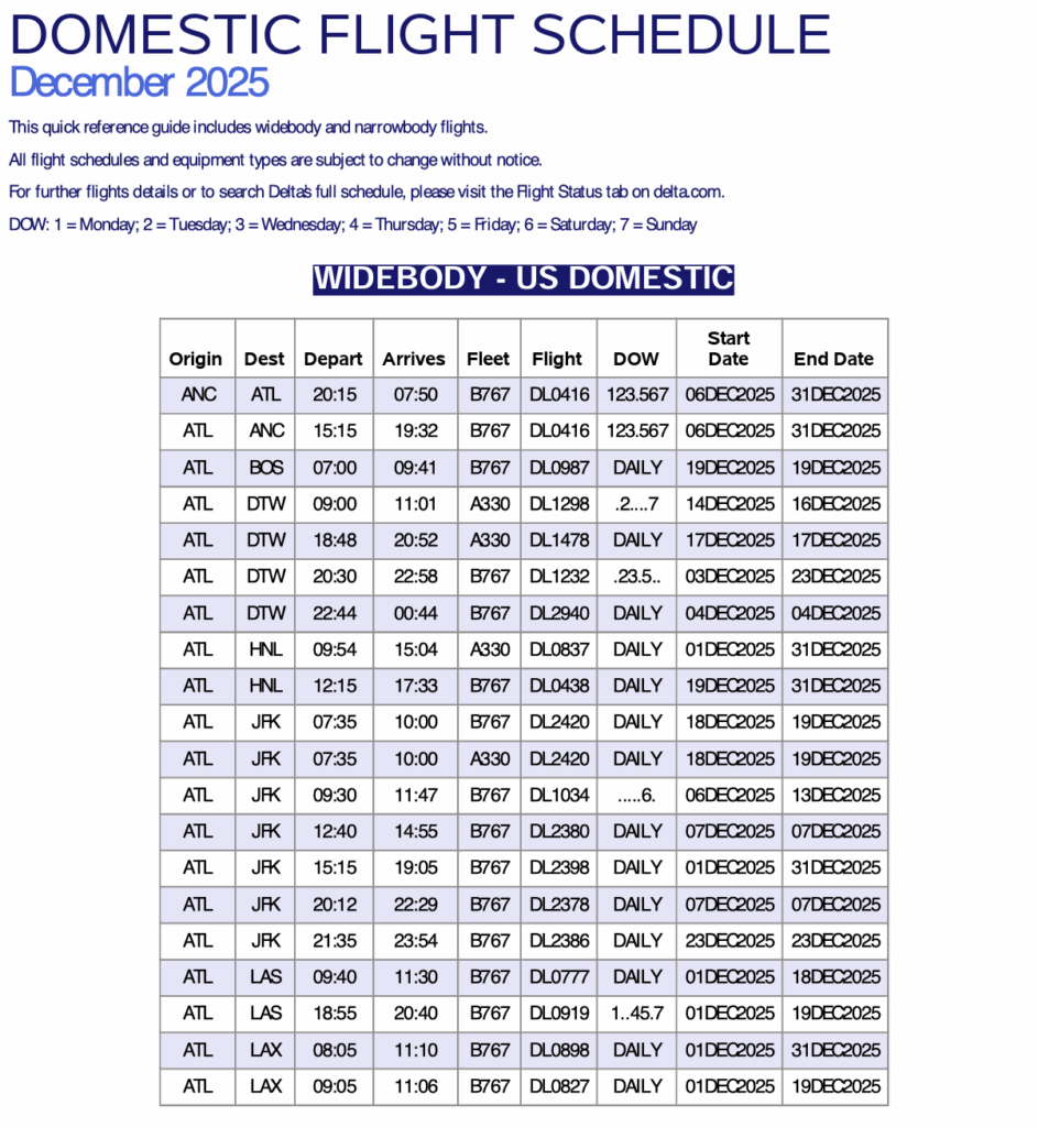a schedule of flight schedule