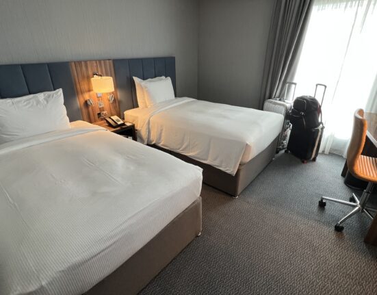 two beds in a hotel room