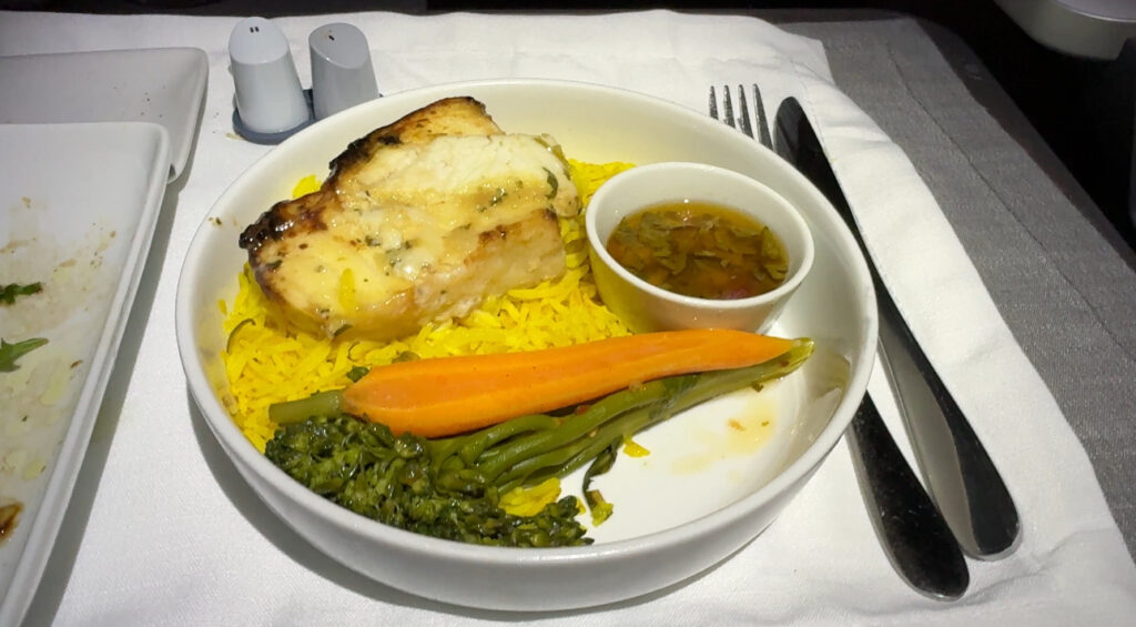 a bowl of food on a napkin