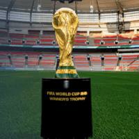 a trophy in a stadium